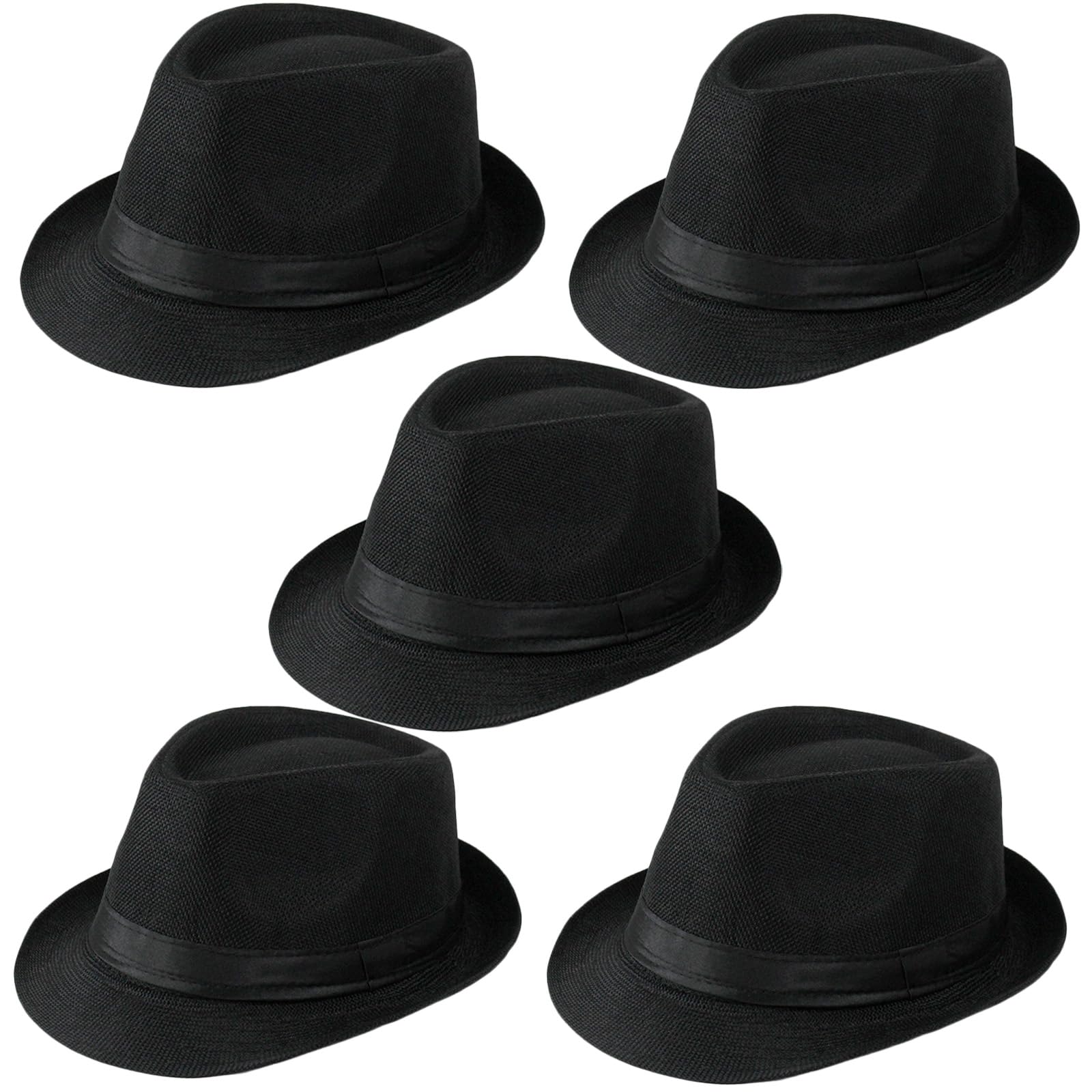 5 Pack Bulk Cuban Fedora Sun Hats Men with Adjustable Strap, Short Brim 1920s Unisex Party Costume Hats Women.