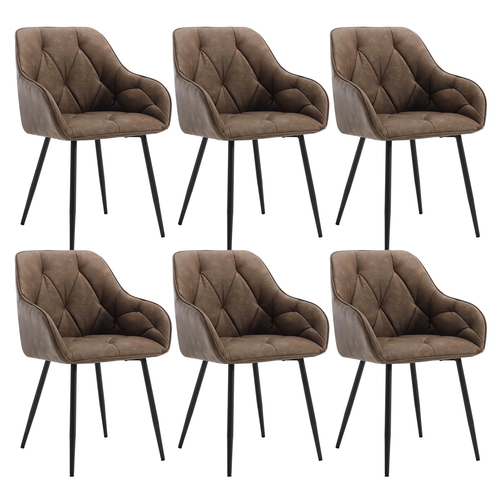 WOLTU Esszimmerstühle 6er Set, für Esszimmer Wohnzimmer, ergonomische Küchenstühle gepolstert mit Armlehnen, Metallbeinen, Sitzfläche aus Vintage-Kunstleder,Dunkelbraun