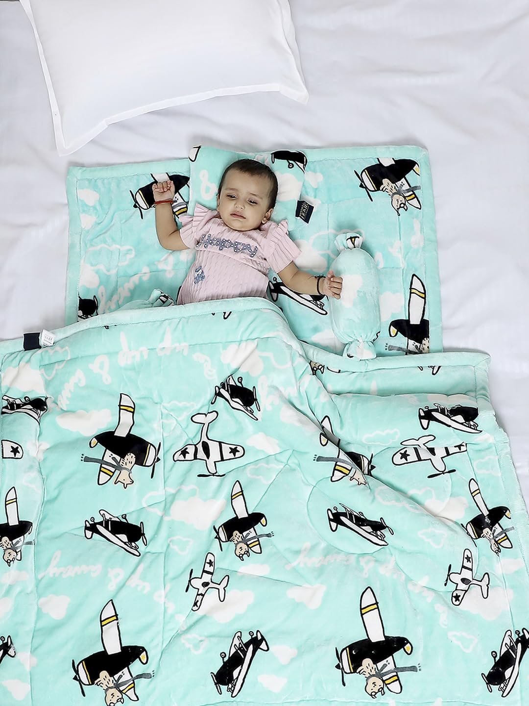 Monte Carlo Baby Kids Unisex 5 Star Gold 3 Ply 1609 GSM Boys & Girls Winter Blanket (Turquoise Blue)-picture-11