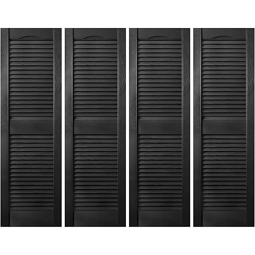 Plastic Development Group 14 x 71 Inch Exterior Vinyl Plastic Faux Louvered Window Shutters with Installation Kit and Instructions, 4 Pack, Black
