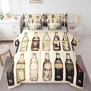 Feelyou KidsVintage Cola 7 PCS Comforter Set with Sheets King Size Boys Girls Cola Drinks Bed in a Bag Cola Bed in a Bag with Comforter, Sheets, Pillowcases & Cushion Cover