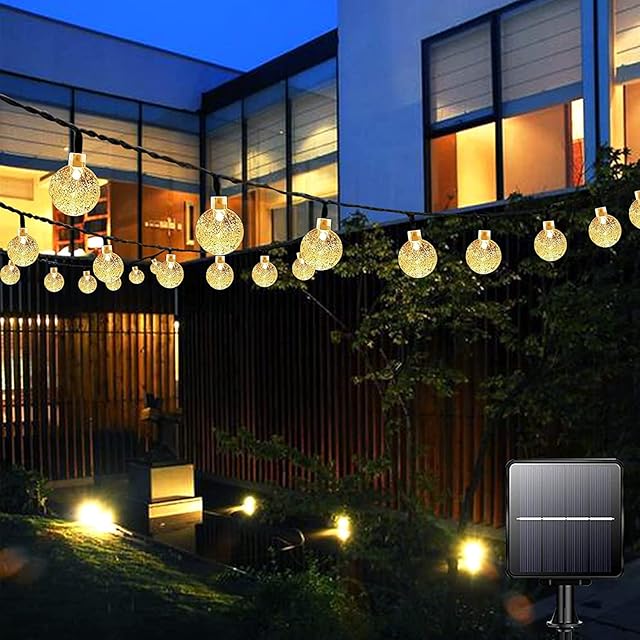 Solar Garden Lights Outdoor Waterproof, 100LED 12M/39Ft Solar Fairy Lights, Crystal Ball Lights with 8 Modes, Decorative Lighting for Home, Yard ,Patio, Party, Christmas (Warm White)