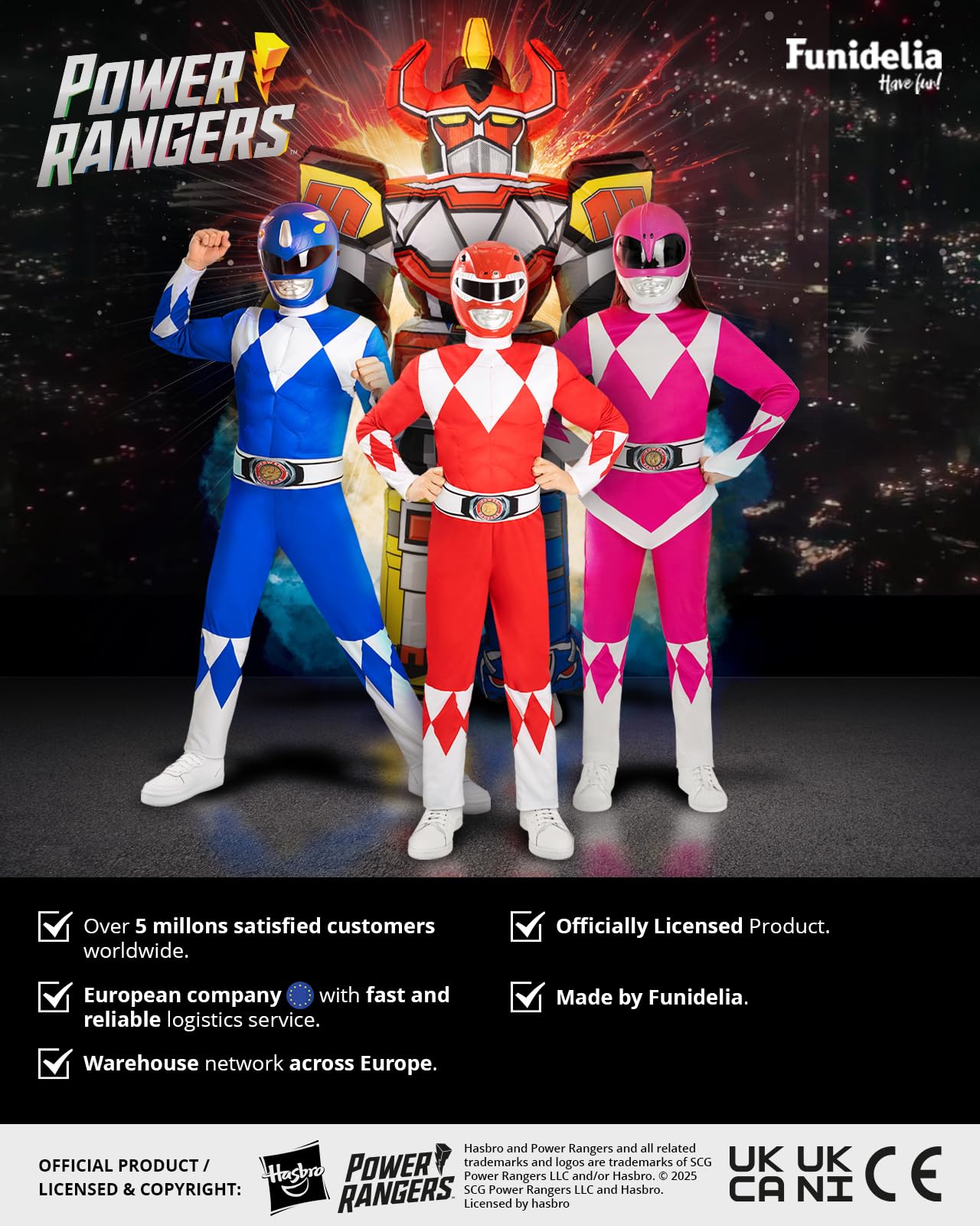 Funidelia Offizielles Blauer Power Ranger Kostüm für Kinder, enthält Overall, Gürtel und Halbmaske, Superhelden - Outfit für Kinder für Partys, Karneval und Halloween