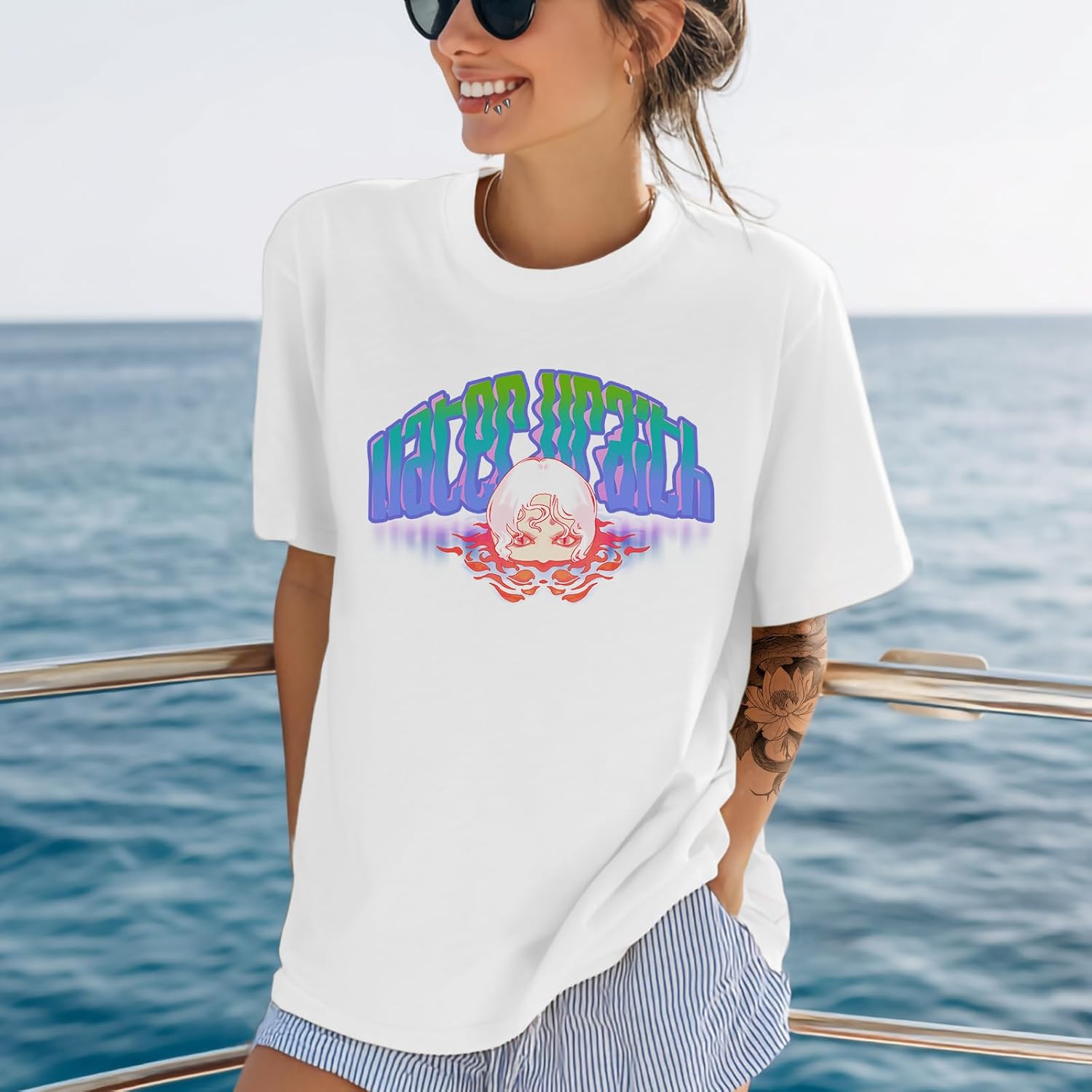 Work Shirts for Women Cotton Crew Neck Fashion Graphic Daily Summer Style Comfy Breathable Gym Baggy Beach Shirts - Image 2