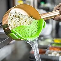 Vista 5 de Colador con Clip de Silicona para Ollas y Sartenes, AUOON Colador de Pasta con Clip Colador de Alimentos para Carne Verduras Frutas Colador de Verde