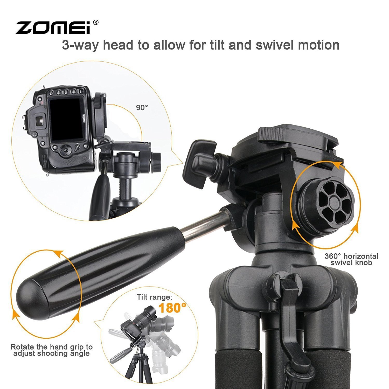 Treppiede Fotocamera, ZOMEI Q111 Treppiede per Cellulare, Treppiede Leggero in Alluminio da 140cm con Testa Pan Girevole a 3 Vie, Supporto per Telefono e Borsa da Transporto - Rosso