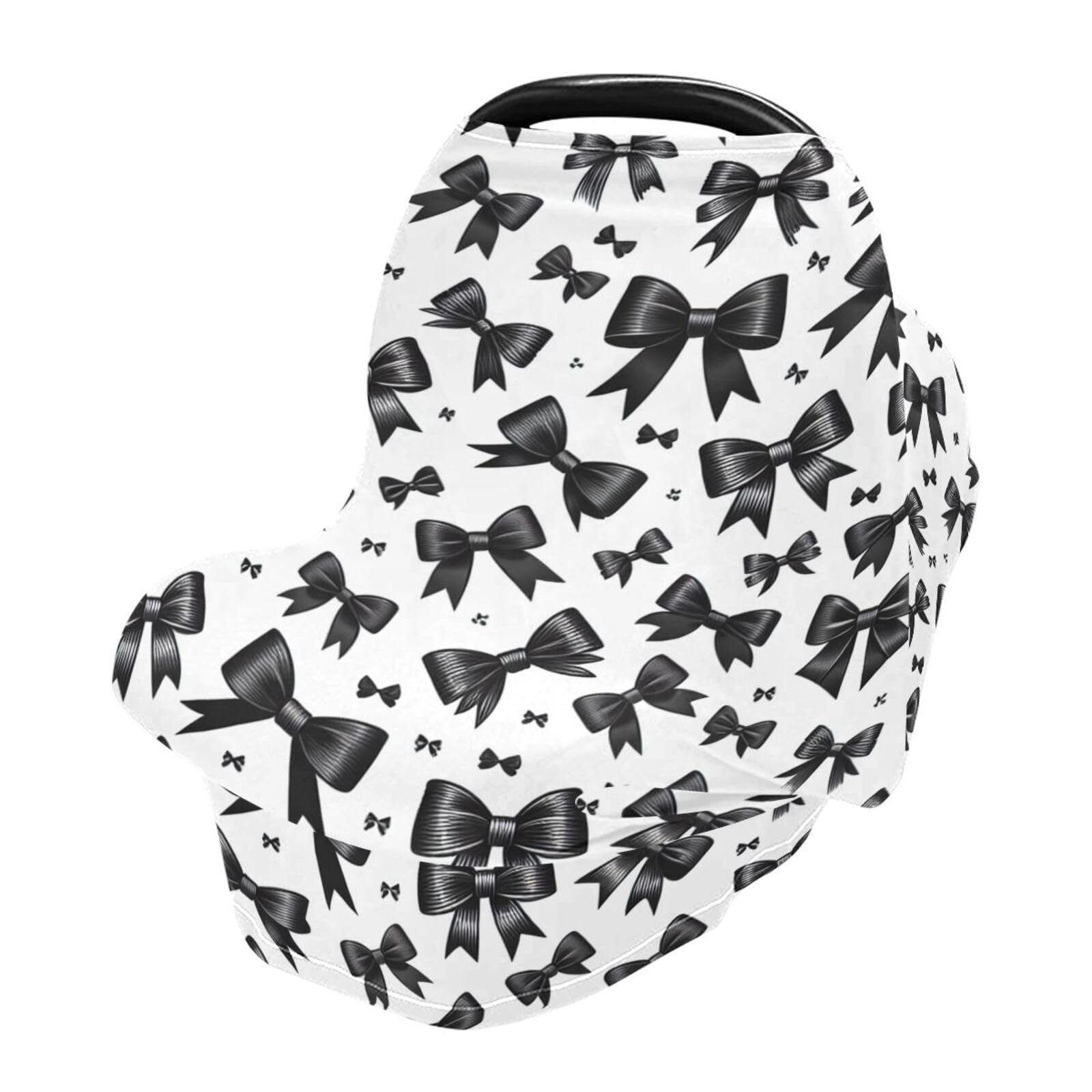 Nesatuwa Baby Car Seat Cover Black Ribbon Bows Breastfeeding Covers Stretchy Breathable Multi-Use Cover Carseat Canopy for Girls and Boys