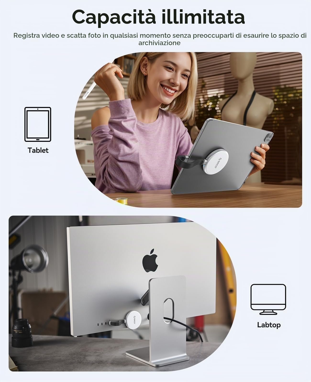 ORICO 2 TB SSD Esterne Magnetica Portatile fino a 2000 MB/s, Hard Disk Esterno SSD Compatibile con MagSafe per Smartphone USB‑C, Ripresa in ProRes con iPhone 17 Pro/Pro Max – KR20mini