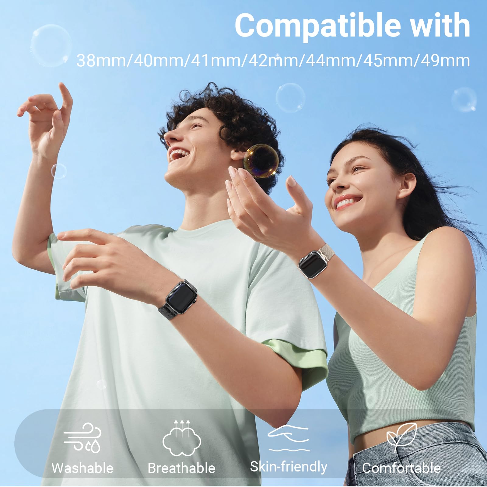 Higgs Metallo Cinturino Compatibile con Cinturino Apple Watch 40mm 38mm 41mm 44mm 42mm 45mm ultra 2 49mm Donna, Cinturini Maglia Milanese Regolabili Magnetiche per iWatch Series SE/2 9 8 7 6 5 4 3 2 1