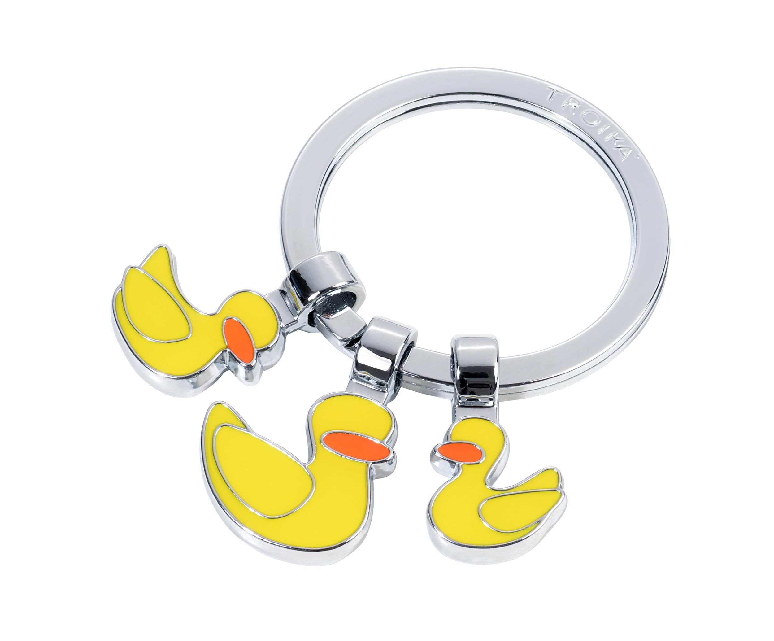 Troika Unisex Infant Yellow Keyring With 3 Charms, Ducks – Duck – Cast Metal, Enamel – Chrome Plated – Original