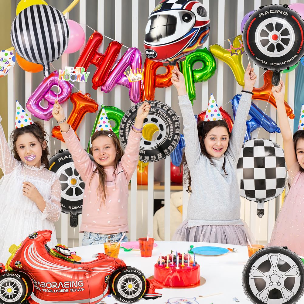 10 Palloncini Auto Da Corsa In Foil – Decorazioni Fiesta Compleanno A Tema Veicoli – Bandiera A Scacchi E Motivi Racing – Palloncini Auto Per Ragazzi E Bambini