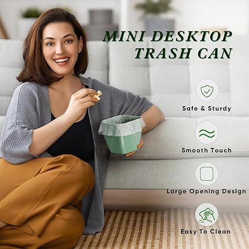Miniatura 3 de Paquete de 2 botes de basura pequeños, cuadrados verdes, 0.4 galones, perfecto para oficina, baño, cocina, encimera, escritorio, organizador de