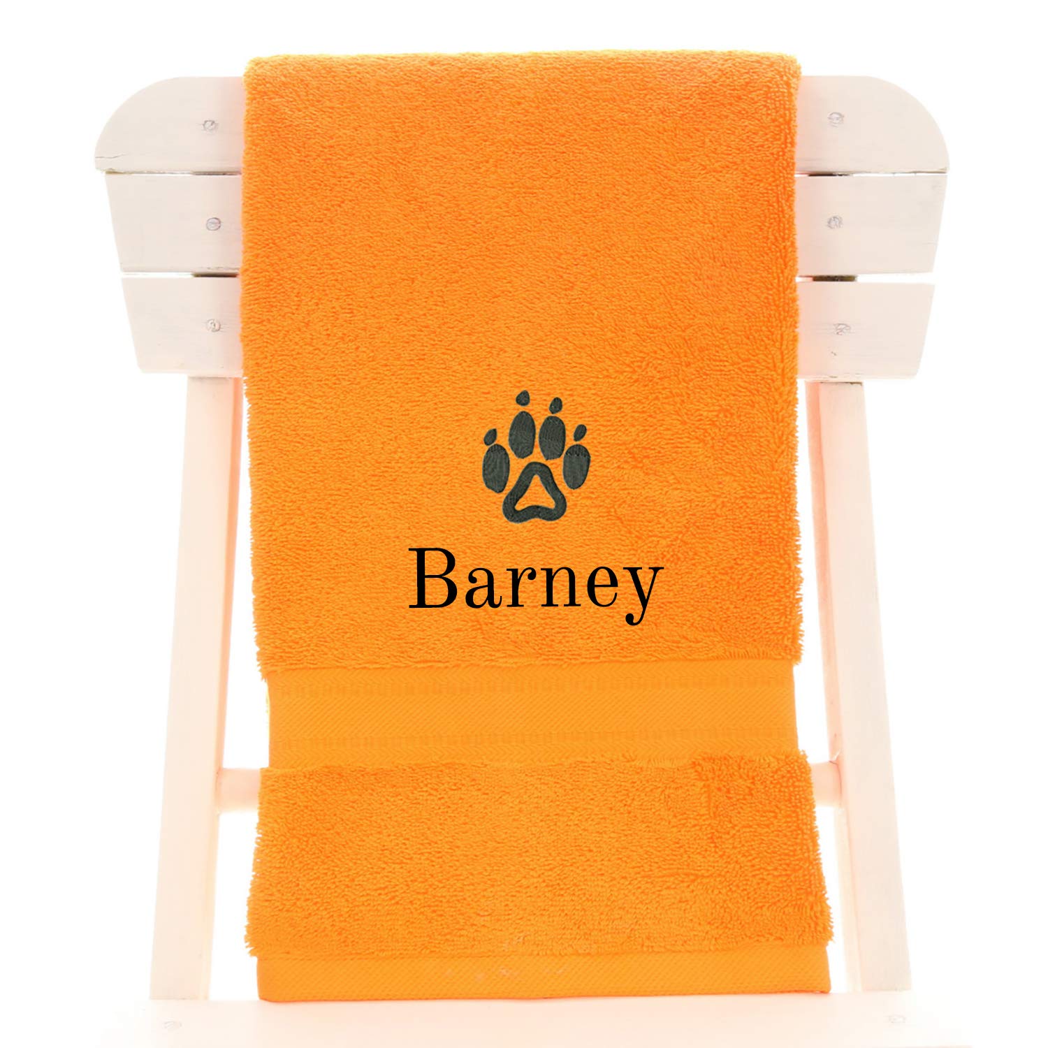 aztex Personalised Combed Cotton Dog Towel, 70cm x 130cm, Orange
