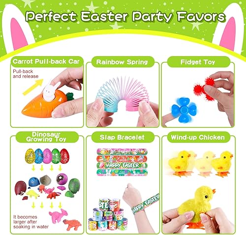 Miniatura 5 de MGparty 178 rellenos de huevos de Pascua para niños, rellenos de cesta de Pascua, paquete surtido de juguetes de fiesta de Pascua, juguetes de caja