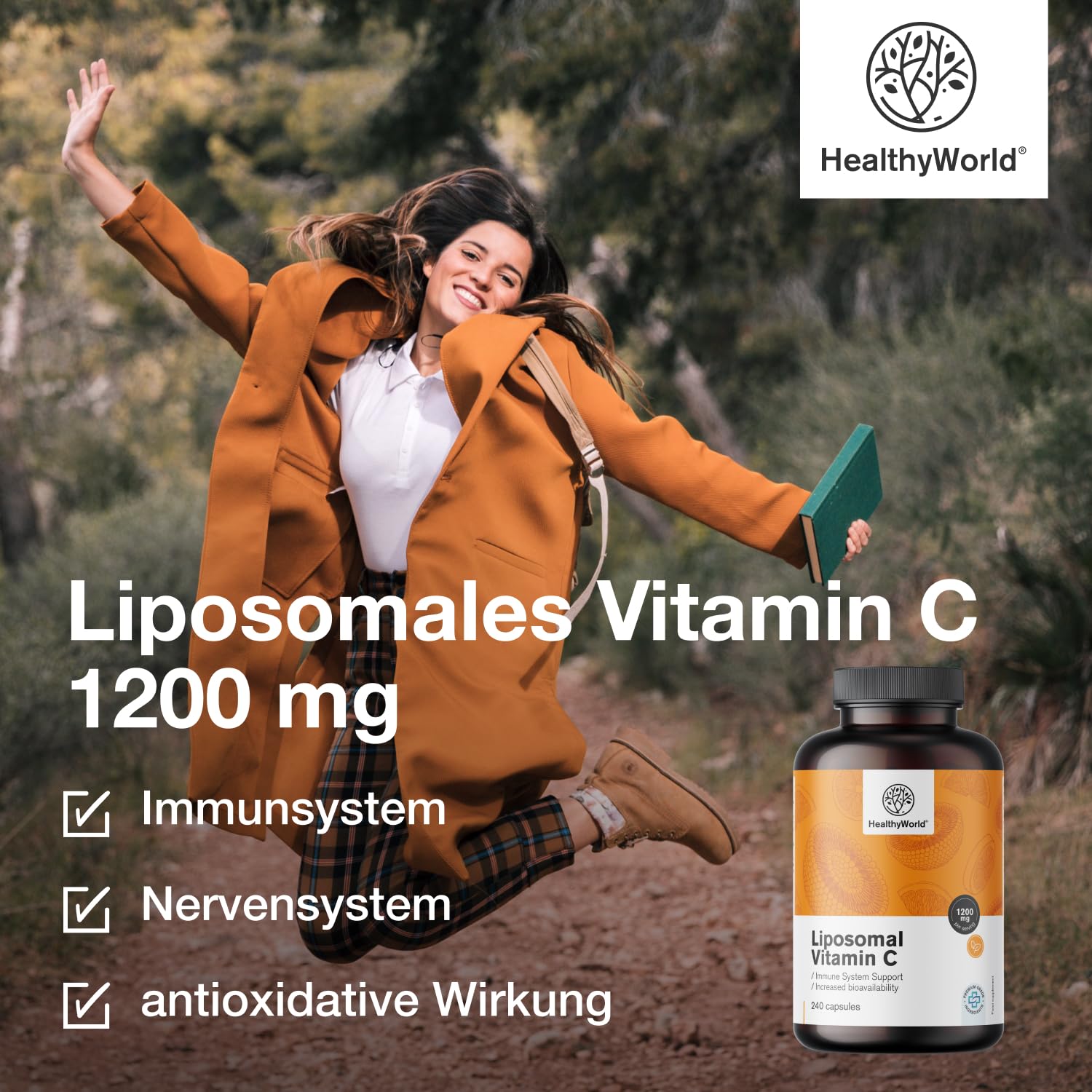 HealthyWorld Liposomales Vitamin C - 240 Pflanzenkapseln - 1200 mg Vitamin C pro Tag - mit Hagebutte und Sonnenblumen - Phospholipid-Komplex - 4-Monats-Vorrat - hohe Bioverfügbarkeit