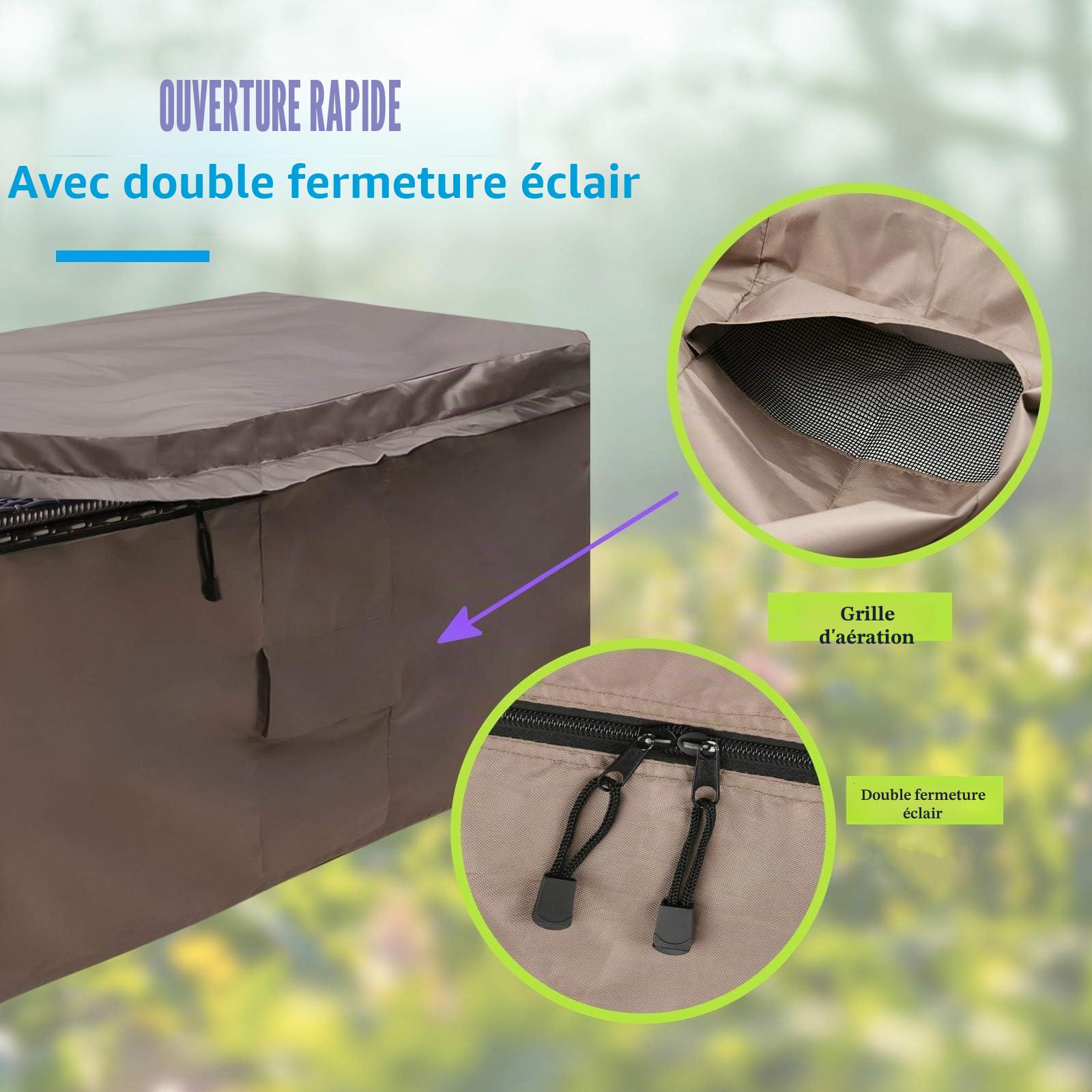 Housse Imperméable pour Coffre de Rangement en Jardin, Couverture pour Boîte de Terrasse avec Couvercle à Zip et Ventilation, Oxford 420D Brun (157 x 76 x 69 cm)