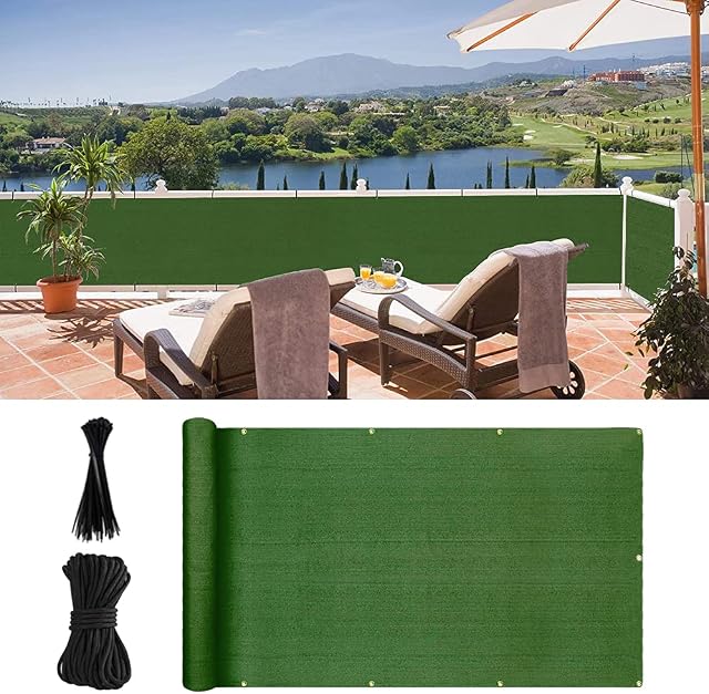 NC Balcony Privacy Screen Fence Cover, UV Weather Resistant, High Visibility Reduction, Fence Mesh Windscreen with Cable Ties for Balcony Backyard Patio Porch Garden (500×90cm, Green)