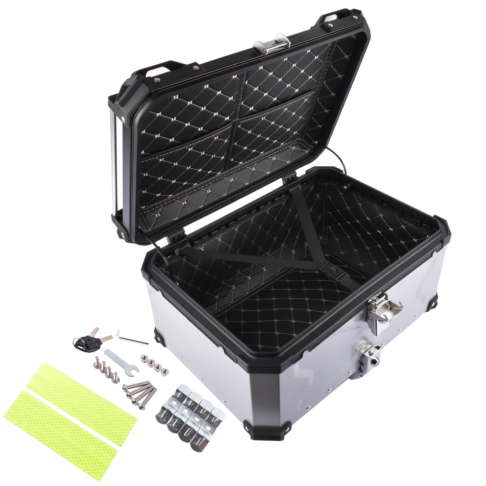 Plata 65L Maletín Superior para Moto, Maletín Universal de Aluminio Impermeable con Cierre de Seguridad para Guardar el Casco