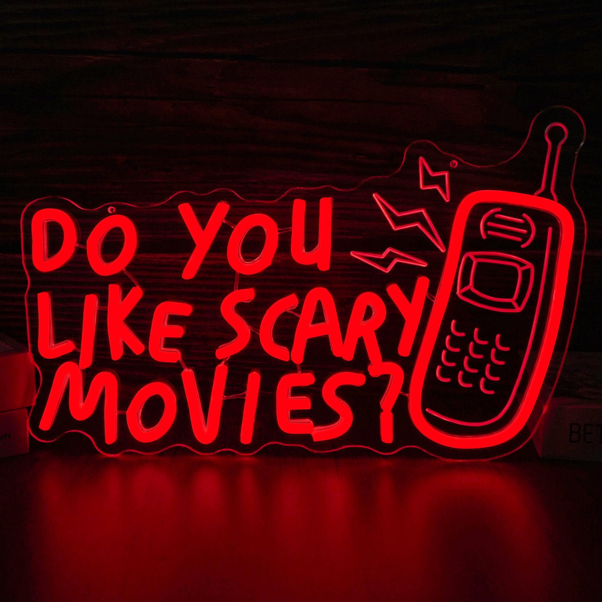 Décoration de film d'horreur néon à DEL avec inscription « Do You Like Scary Movies » à intensité variable pour salle de cinéma, Halloween, fêtes sur le thème gothique, cadeaux de décoration (38,1 x