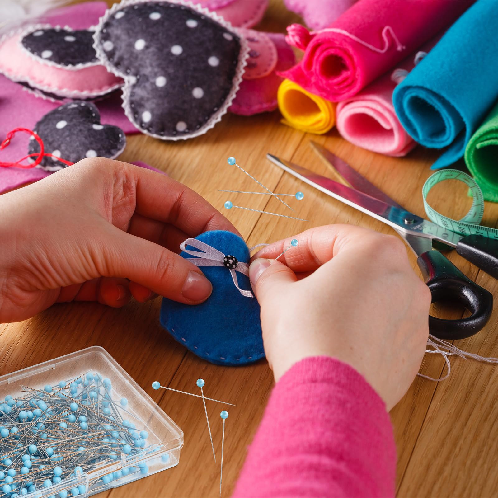 500 Stück Nähnadeln, Quiltnadeln, 4,4 cm, gerade, lange blaue Glas-Kugelkopf-Nähnadeln für Stoff, Edelstahl-Schneiderei zum Nähen, Basteln, Schmuckherstellung, DIY