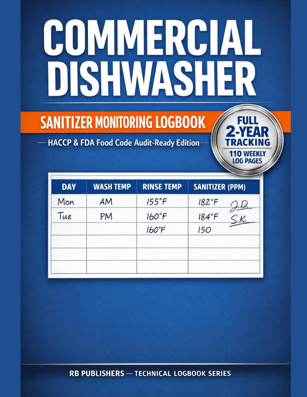 Commercial Dishwasher & Sanitizer Monitoring Logbook: SANITIZER MONITORING LOGBOOK - HACCP & FDA Food Code Audit-Ready Edition