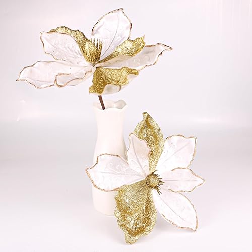 Miniatura 7 de Púas grandes de flores de Pascua de Navidad de 10 pulgadas, 6 piezas de decoración de flores de árbol de Navidad con purpurina, adornos florales de