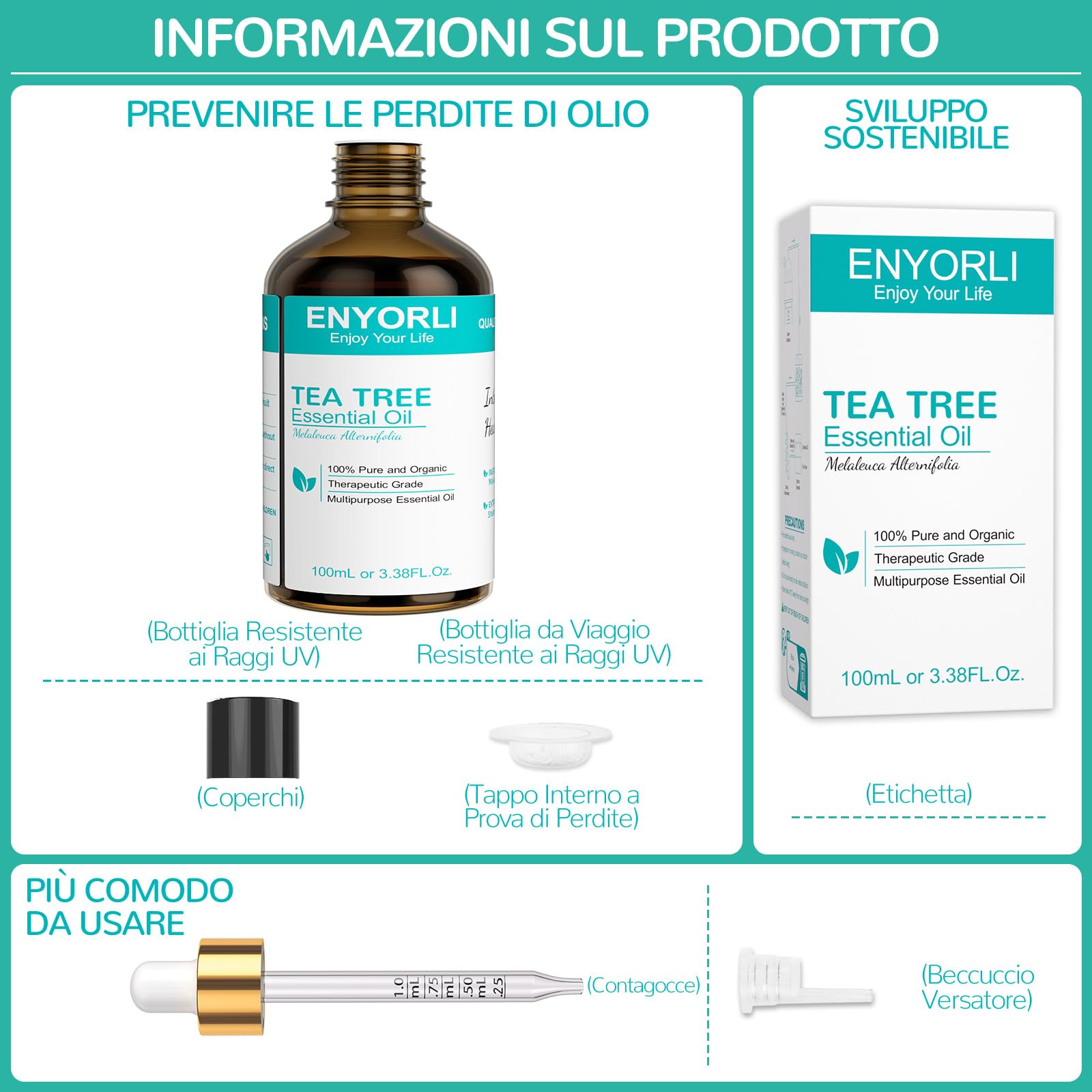 Tea Tree Essenziale Olio 100mL Naturale Tea Tree Olio per Pelle Viso Capelli Unghie, Aromaterapia, Diffusori, Fabbricazione di Candele, DIY, Massaggi, Cura della Casa, Uso Esterno