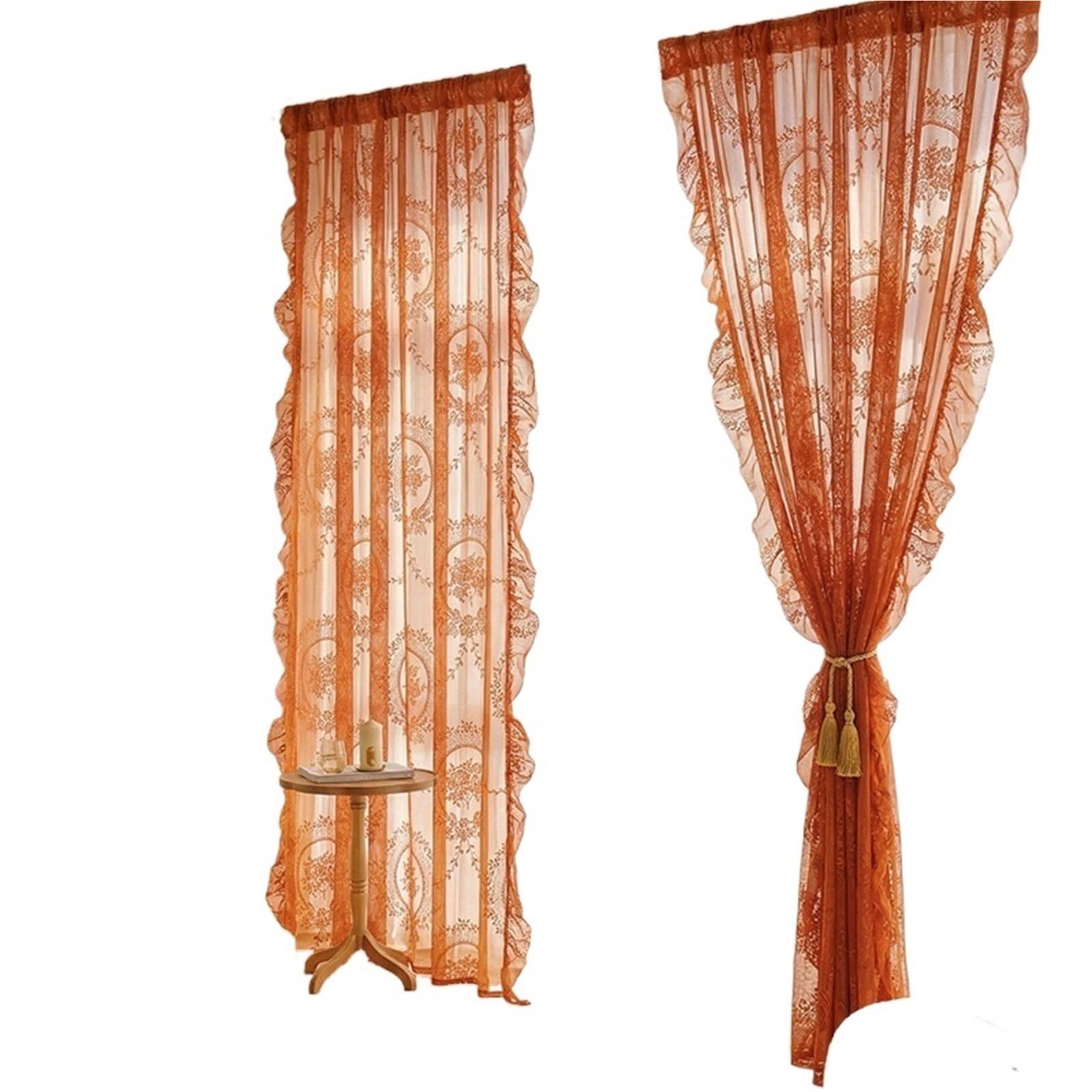 LSYHHXC Lace Curtains Lace Curtains 2pcs Semi Blackout Pastoral Sheer Curtain Bedroom Living Room Spring Summer Home(ROD POCKET_140X100CM)