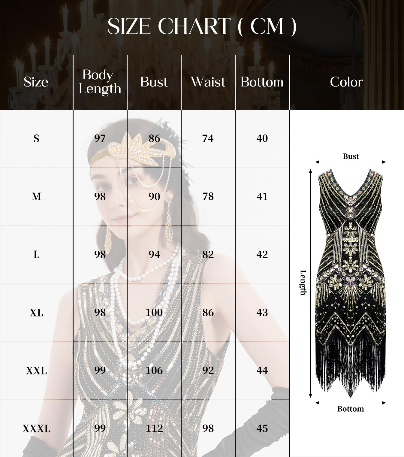 WILDPARTY 1920s Dresses for Women Flapper Dress Lace Fan Fether Headband Sequins Beads Fringes 20s Accessories Vintage Mafia Costume BlackGold S - Image 4