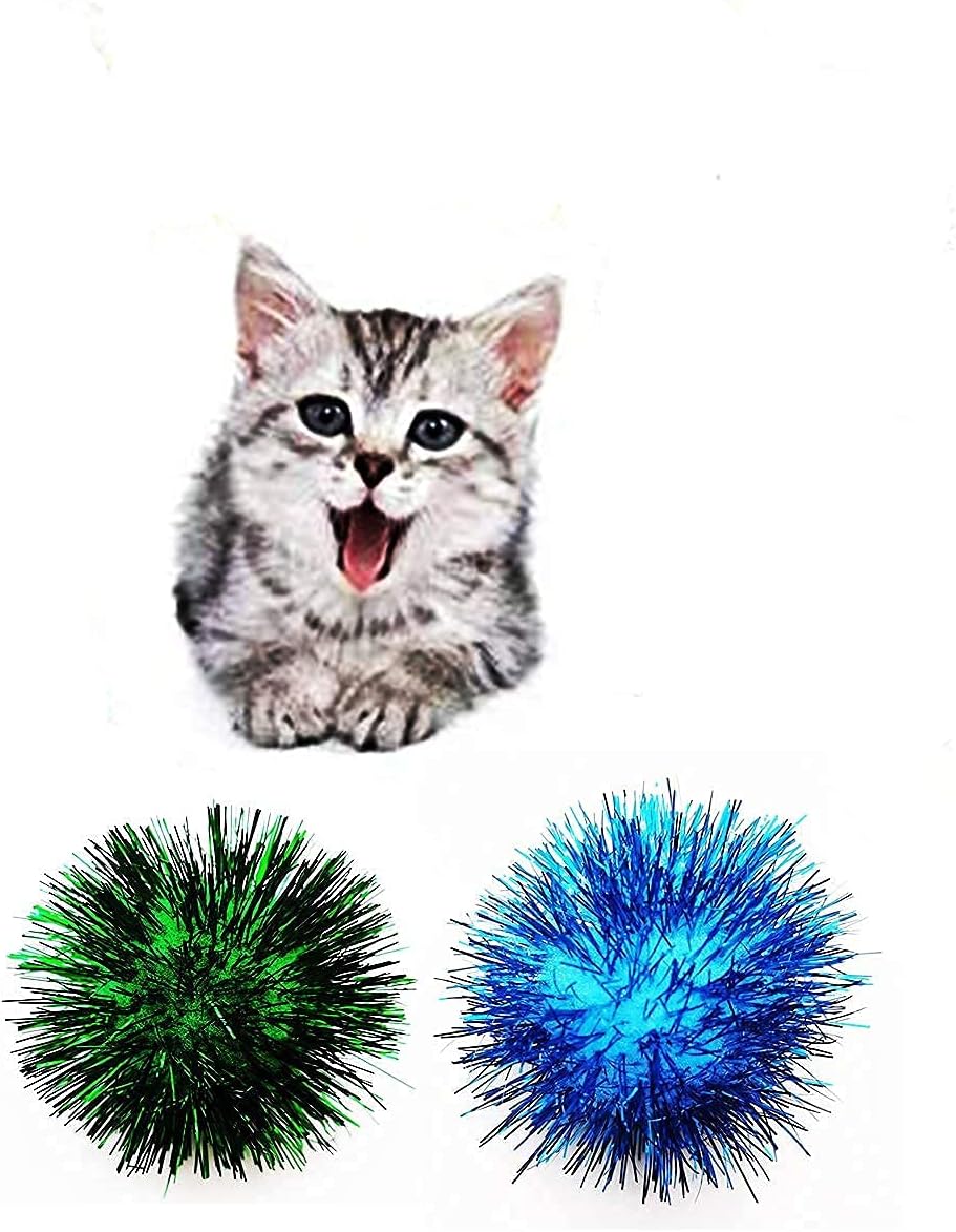 BallHull 20 Pcs Assorted Color Flash Ball Cat's Favorite Toy Ball Tinsel Pom Poms Flash. : Pet Supplies