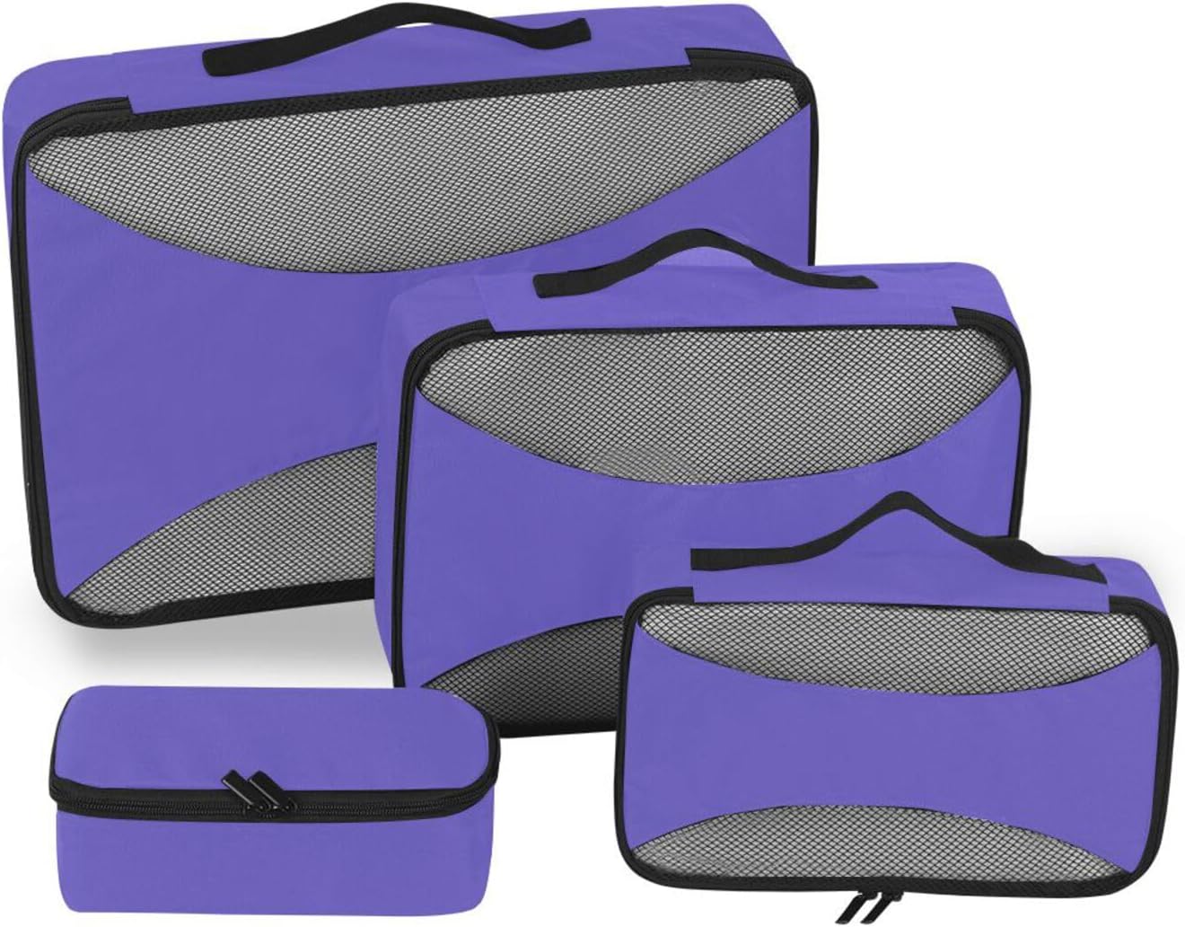 Slate Blue Solid Color Pure Plain Purple 4 Pcs set organizer bags set Mesh Travel Essentials expandable cubes for packing