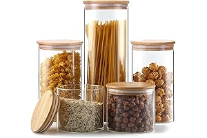 YUNCANG Airtight Glass Storage Canisters with Bamboo Lids (Set of 5)
