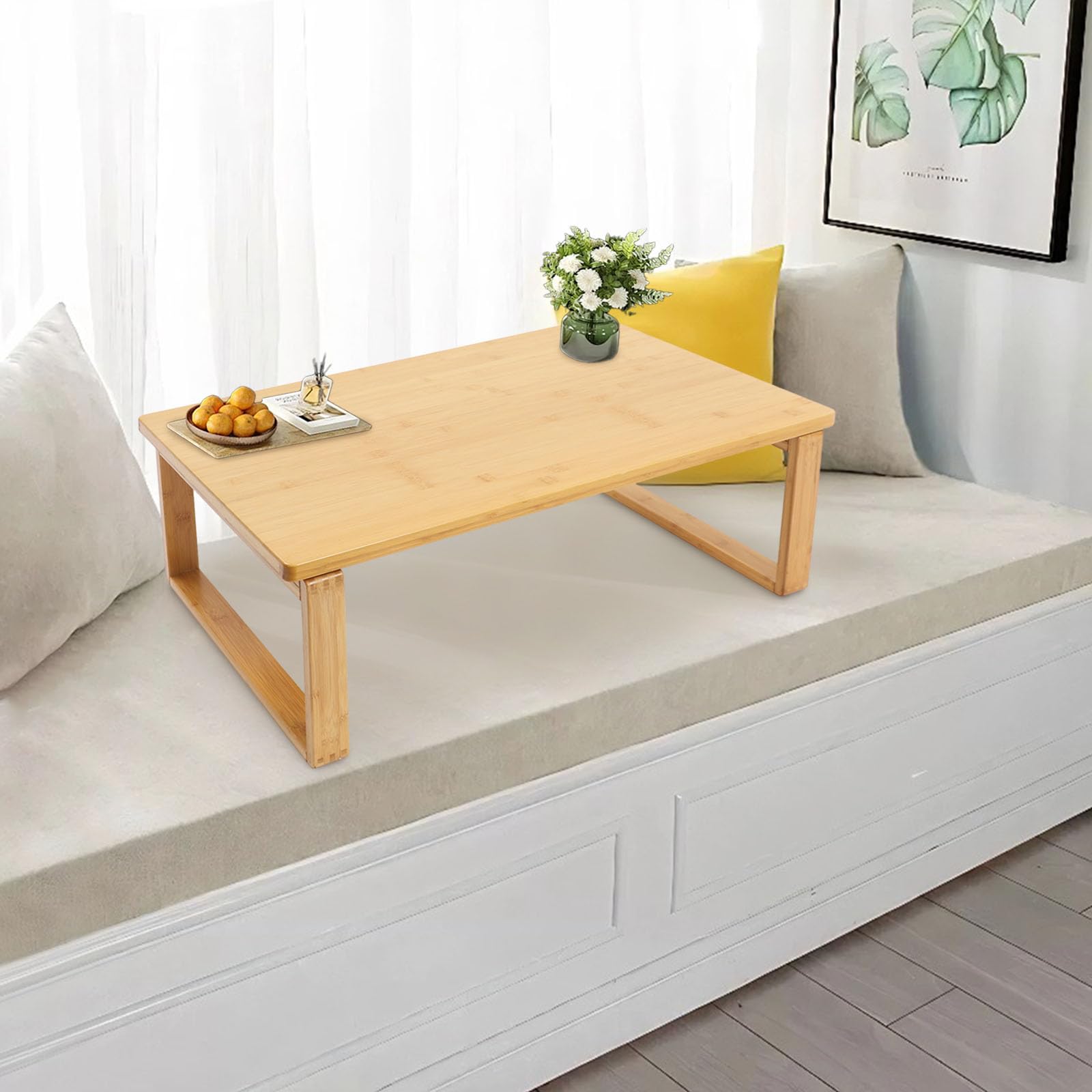 Tavolino da salotto, pieghevole, in bambù, salvaspazio, portata 75 kg, per soggiorno, ufficio, letto, 80 x 50 x 31 cm, piccolo tavolino da campeggio