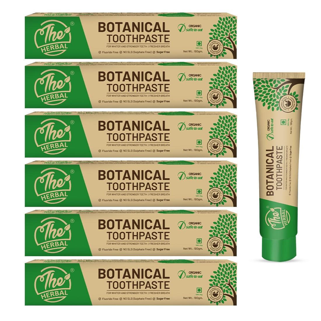 Botanical Toothpaste100g | 100% Herbal Actives Oral Care & Toothpaste | Toothpaste For White Teeth, Stronger Teeth and Fresh Breath | Sls Free Toothpaste, Sugar Free | Pack of 6