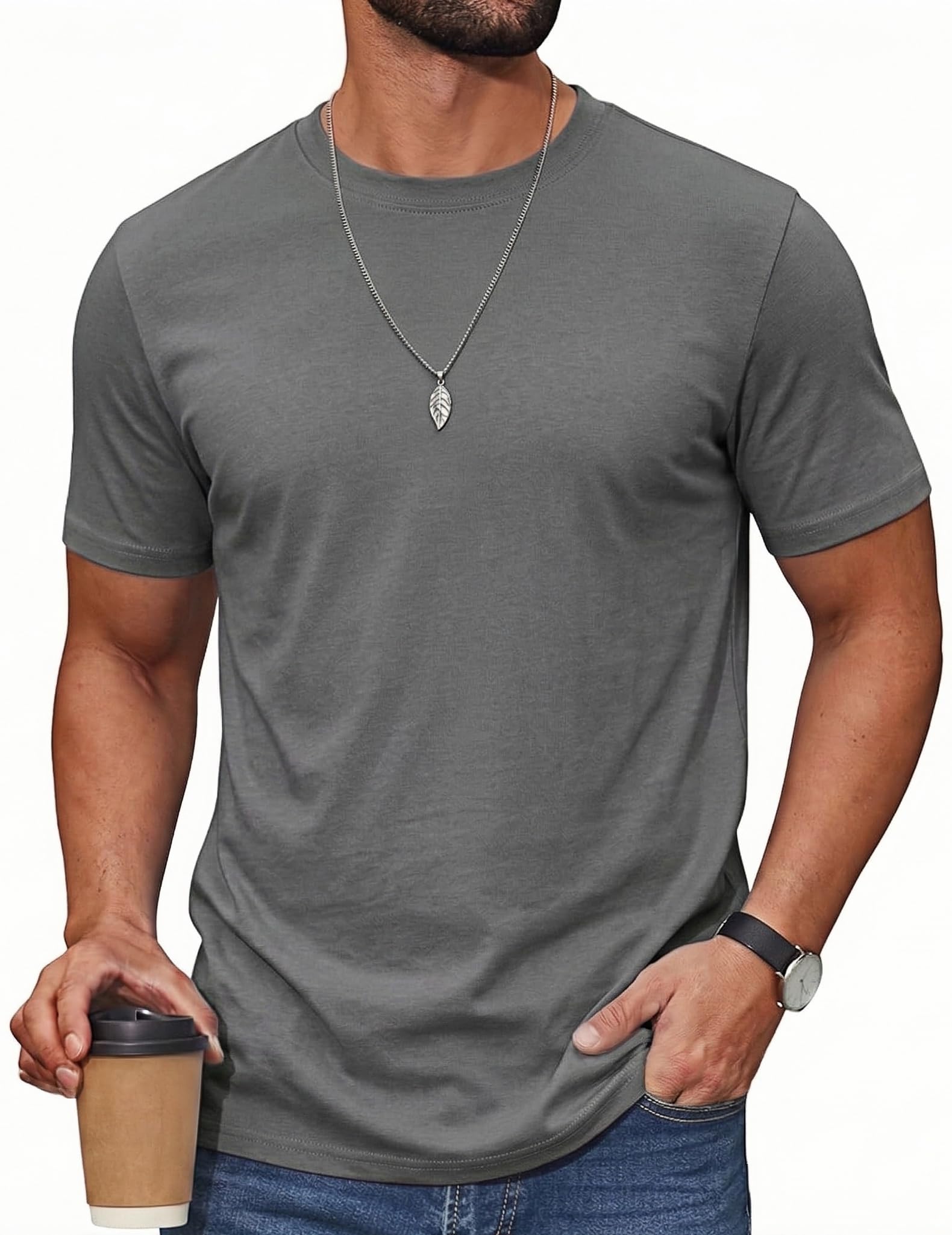 UrbnHerr T-Shirt Herren Basic Rundhalsausschnitt - 200 g/m² Premium Baumwollmischung - Regular Fit Kurzarmshirt Einfarbig für Alltag & Freizeit