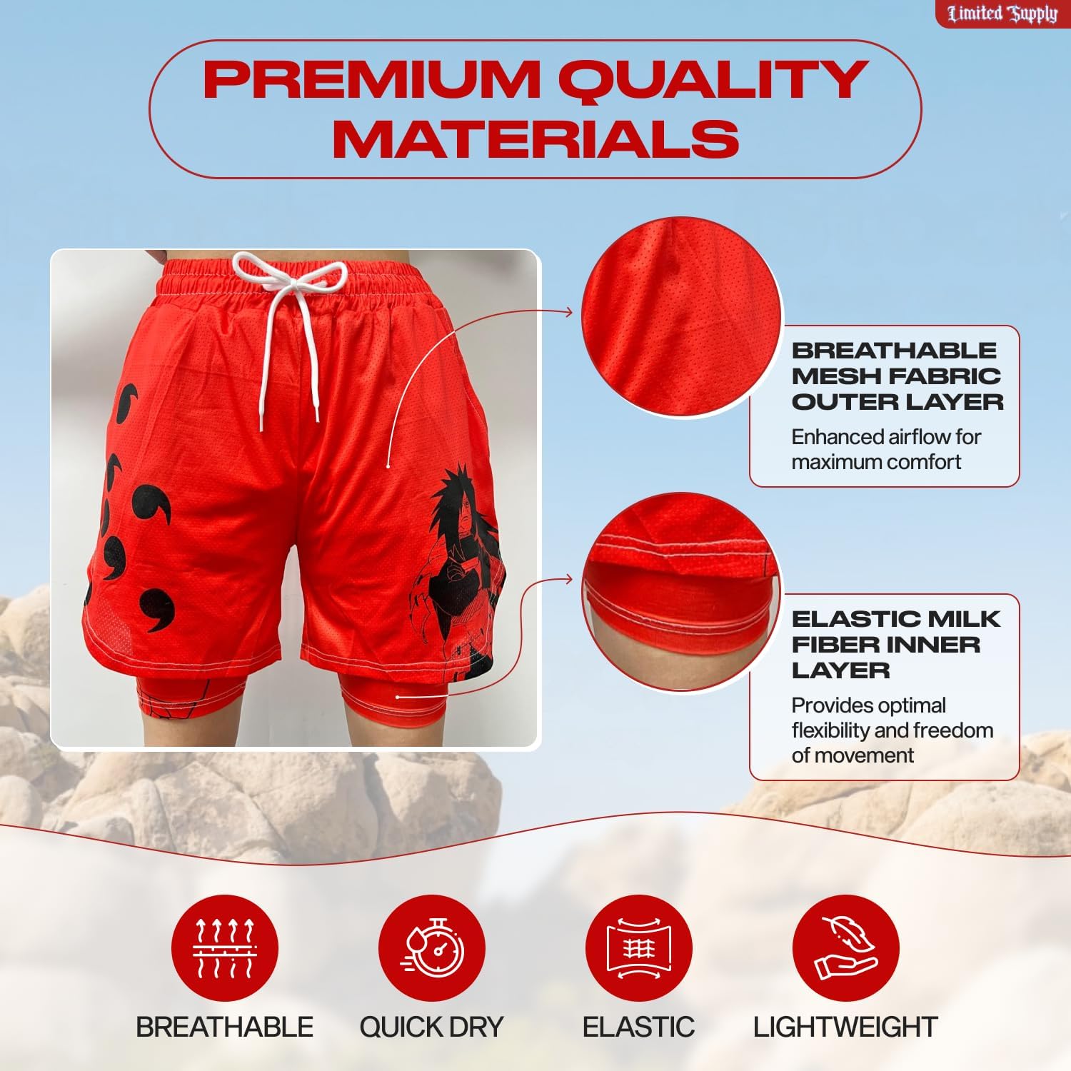CROWN Anime Shorts - Breathable Mesh Stretch Compression Gym Short with Pockets and Towel Holder - Image 4