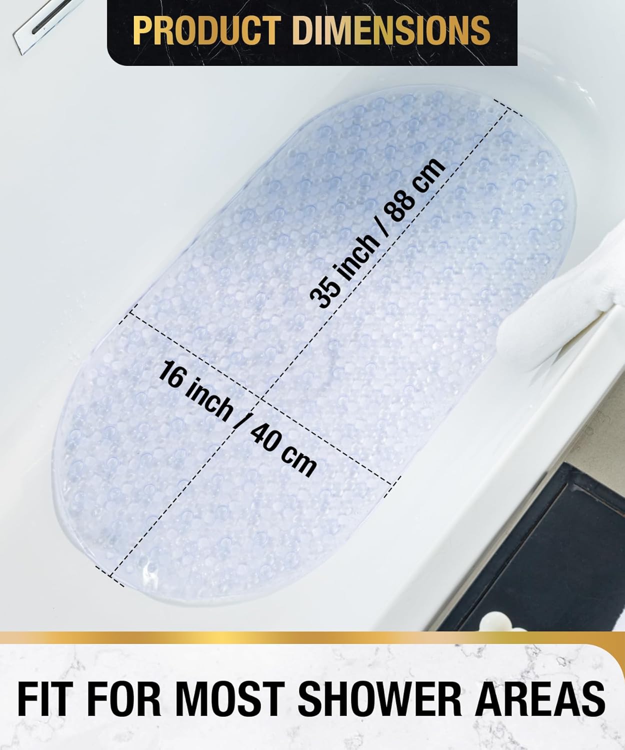 HITSLAM Bathtub Mat Non Slip, 35x16 Inch Bubble Oval Bath Tub Mat for Bathroom, Machine Washable Shower Mat with Suction Cups and Drain Holes, Clear - Image 5