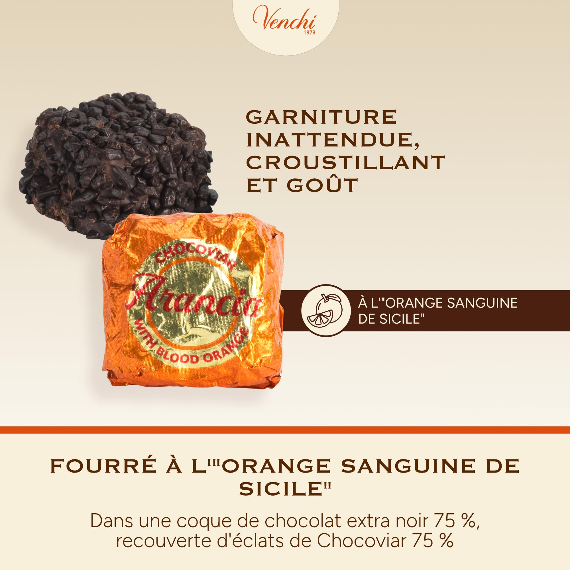 Venchi - Chocoviar Arancia - Chocolat Extra Noir Fourré à l’Orange Sanguine, 1 kg - Sans Gluten - Végétalien
