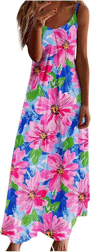Summer Dresses for Women Sleeveless Maxi Dress Floral Print Casual Loose Fit  Vacation Beach Holiday Outfits at Amazon Women's Clothing store