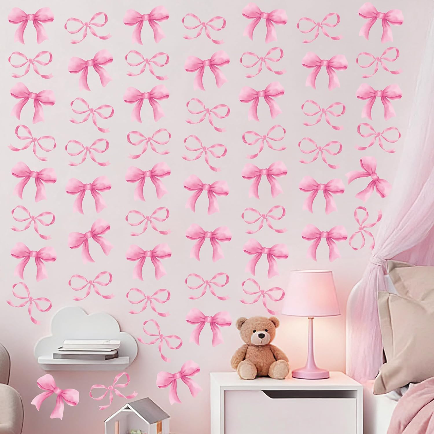 Arawat 8Sheet/80pcs Pink Bowtie Wall Stickers and Decals for Bedroom and Bathroom Bow Room and Wall Decor Coquette Room Decor for Bedroom Bow Sticker