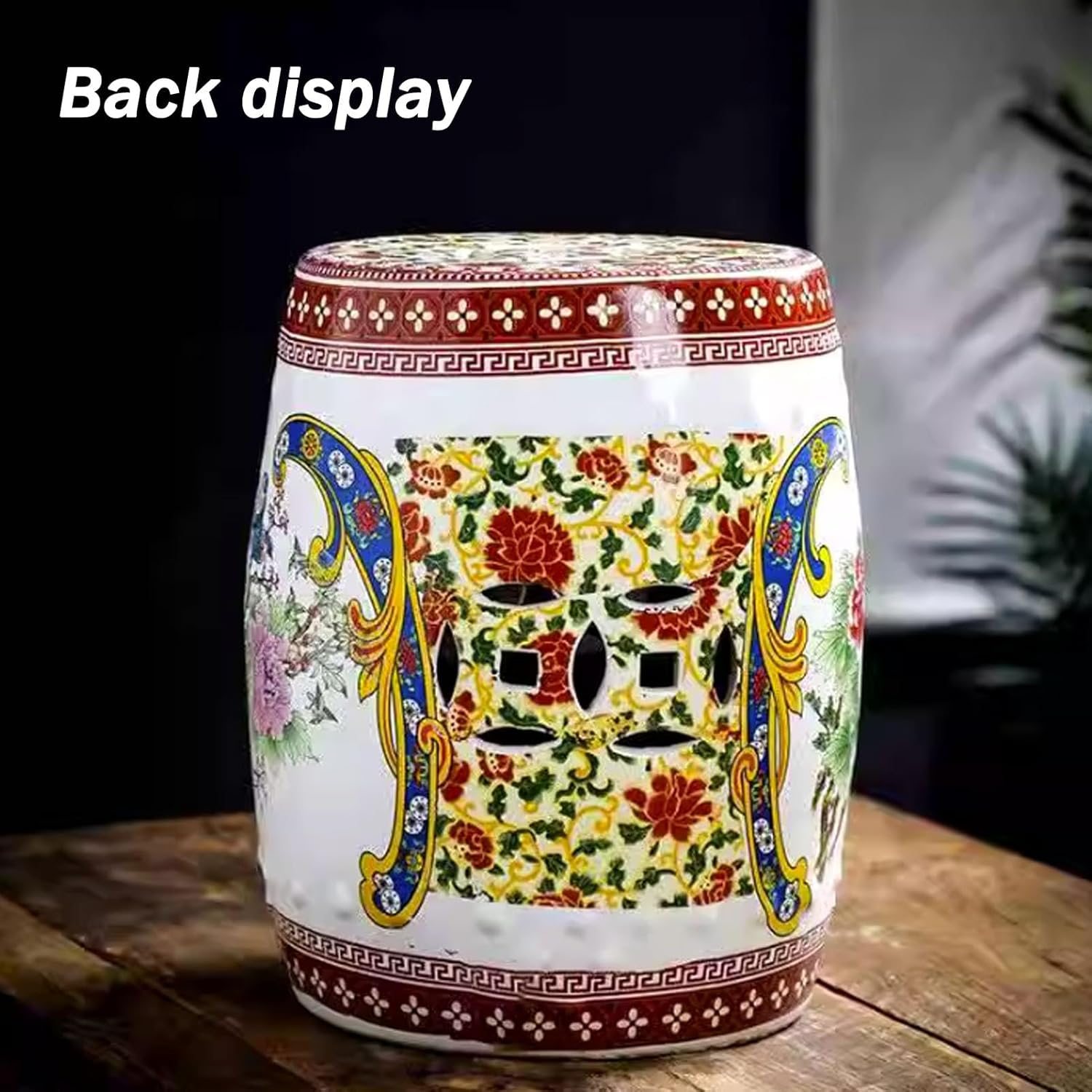 Decorative Garden Stool, Ceramic Decorative Garden Stool, Ceramic Drum Garden Stool, Decorative Garden Stool Glazed, Chinoiserie Ceramic Drum Garden Stool with Floral Design(Peony)
