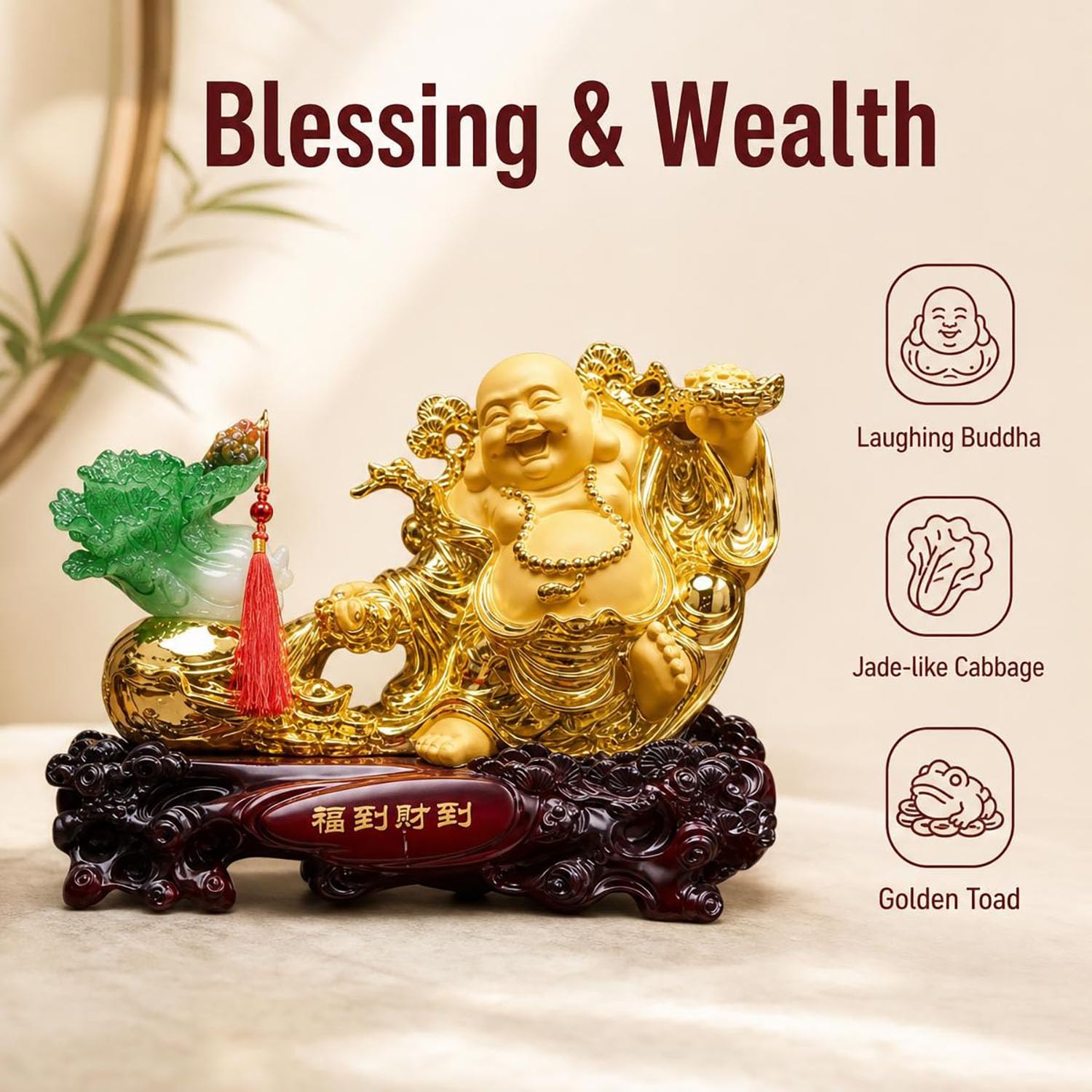 Feng Shui Laughing Buddha Statue Sand Gold Blessing Buddha Ornament