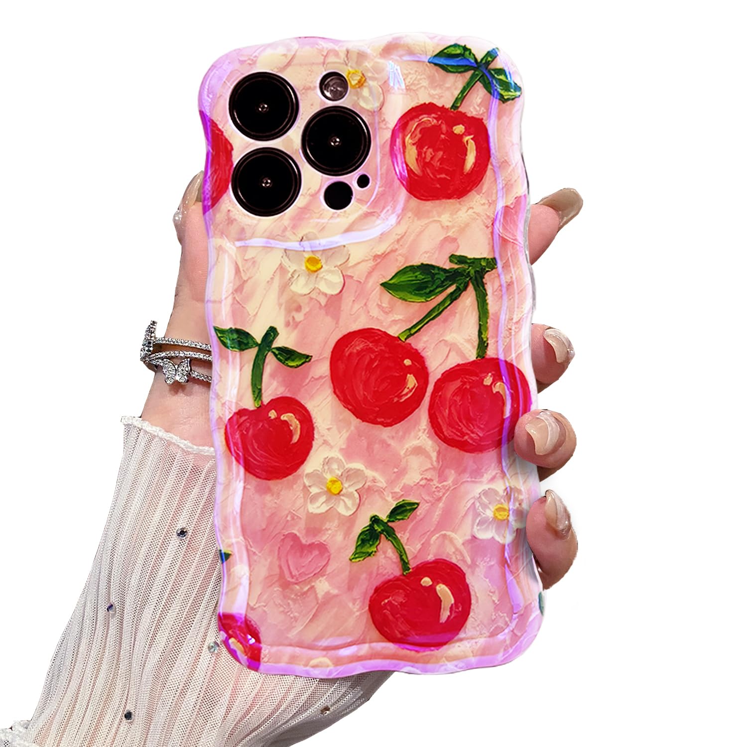 VCTERFK Case for iPhone 14 Pro,Exquisite Colorful Retro Oil Painting Flower,Stylish Glossy Pattern Wave Frame,Soft Durable Shockproof Camera