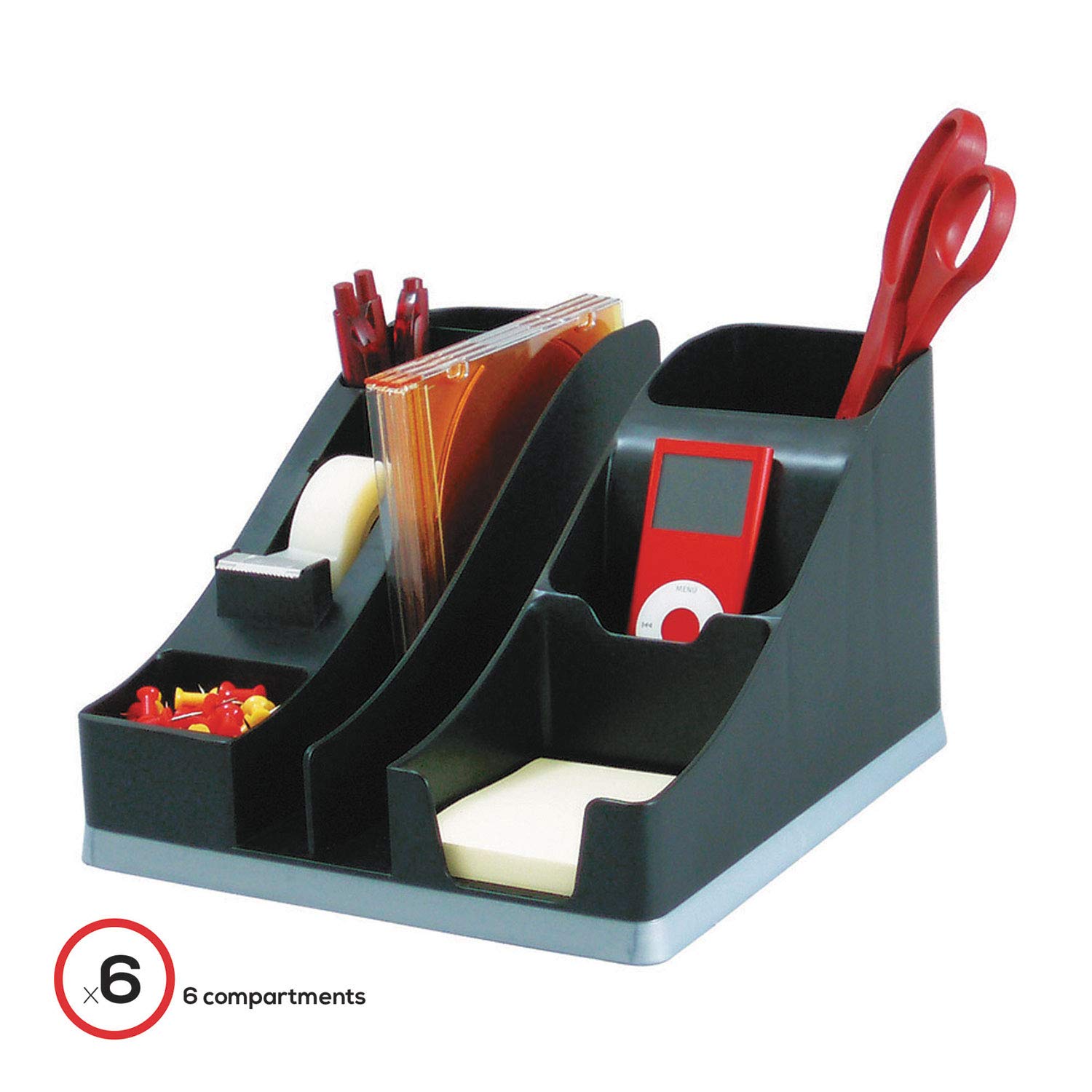 Deflto Silhouettes All-In-One Desk Caddy Forniture per Ufficio Caddy Nero con Base Argento, 20,8 cm L x 15,8 cm H x 22,5 cm D (35172)