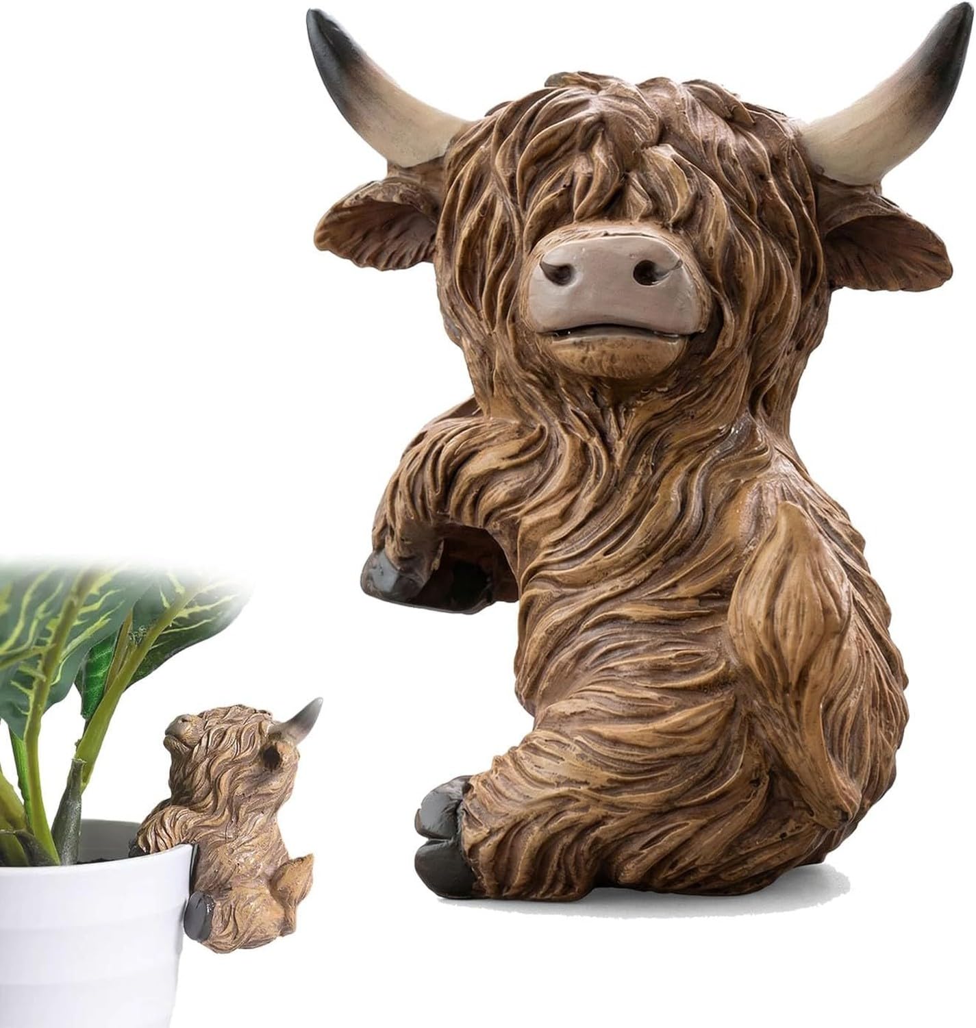 WOMGKDA Highland Cow Plant Pot Decoration, Funny Scottish Succulent Planter, Cute Highlands Cows Plant Pot Huggers for Home Garden Fence Patio Yard Kitchen Balcony Car
