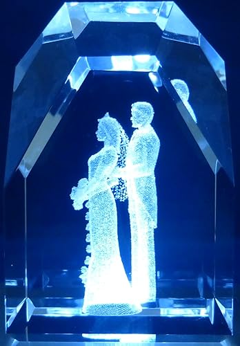 Miniatura 4 de 3d láser Etch vidrio novia Novio 2 14 inch X 1 12 inch X 1 12 inch montaña parte superior y caja de regalo