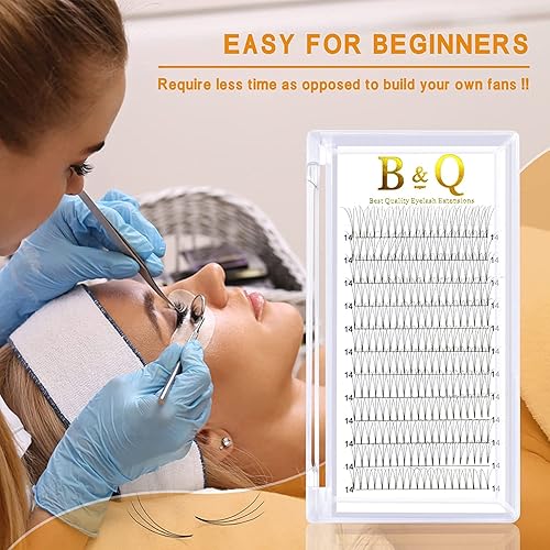 Miniatura 7 de Extensiones de pestañas postizas prefabricadas en abanico B&Q, pestañas de tallo corto para dar volumen (3D, 5D, 7D), 0.07 0.10, con rizo C, D