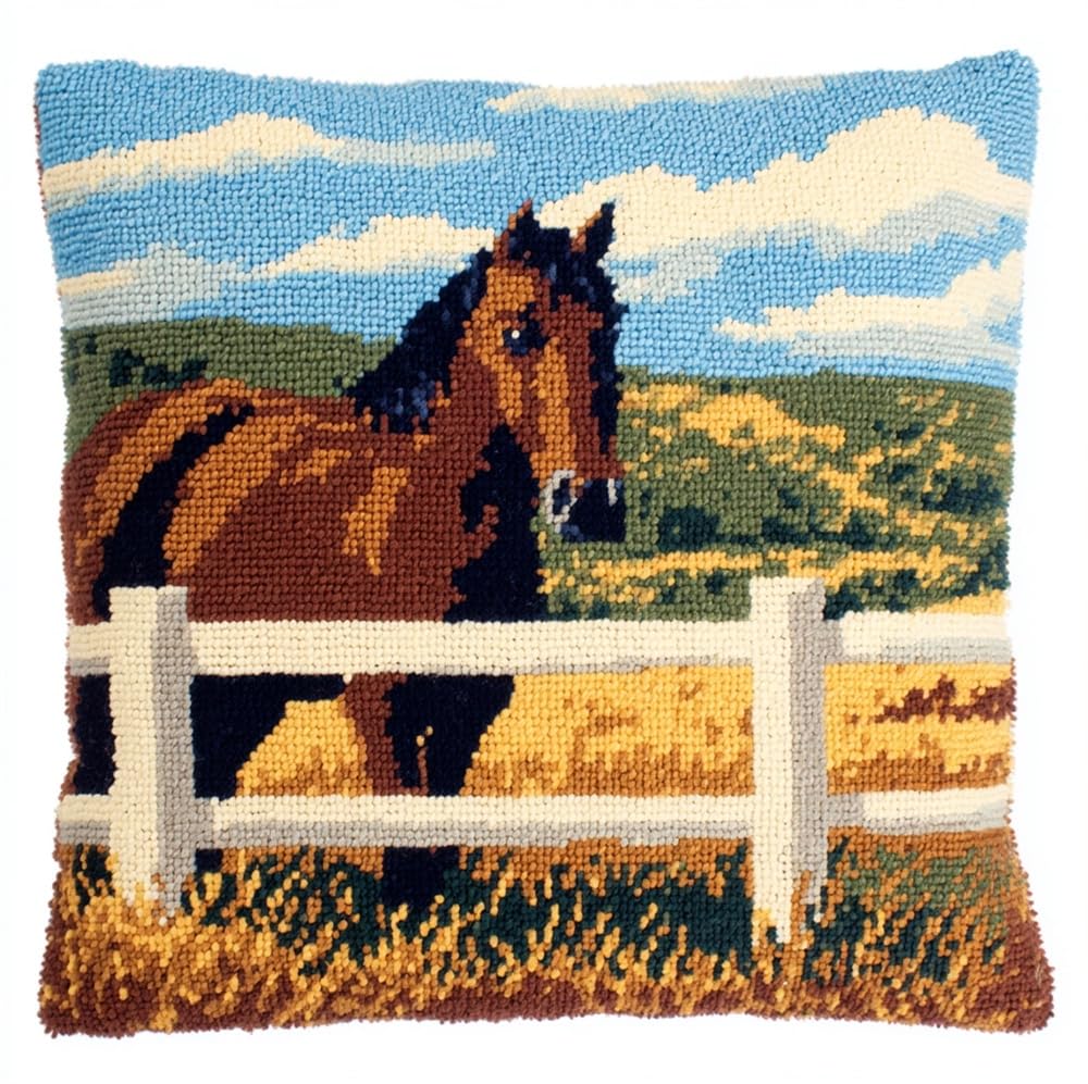 kitphoenix Latch Hook Kits DIY Throw Pillow Cover Horse in A Paddock