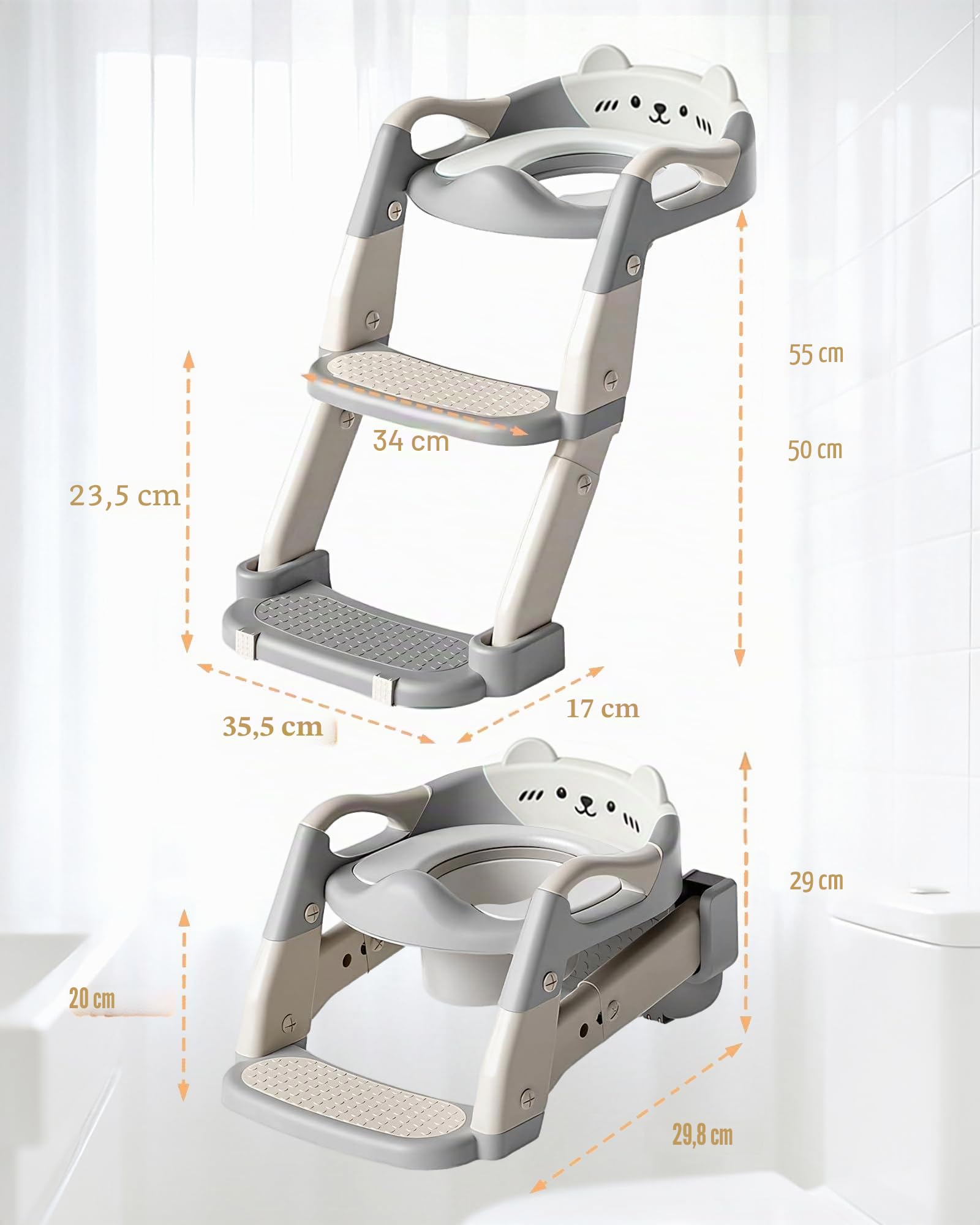 Reducteur Toilette Enfant—Adaptateur Toilette Enfant 3 en 1 AntidéRapant, RéSistant à L'Eau, Avec Pare éClaboussures IdéAl Pour L'Apprentissage de la Propreté en Autonomie (Gris)