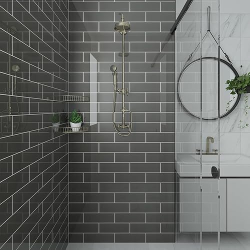 Vista 147 de Lovdeco Azulejo de cristal de metro, 3 x 6 pulgadas, 4 pies cuadrados, vidrio verde azulado oscuro para pared de baño y cocina, paquete de 32